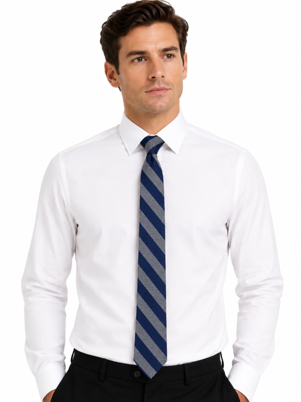 Croft & Barrow Tie Blue Gray Rep Stripe Preppy Minimalist Corporate Collegiate
